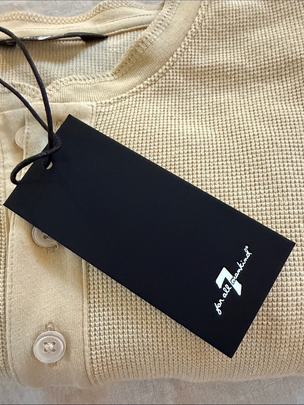 7 For All Mankind Long Sleeve Henley in Light Beige - Picture 11 of 12